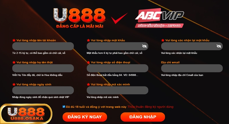 Điền đầy đủ và chính xác thông tin theo mẫu khi đăng ký U888