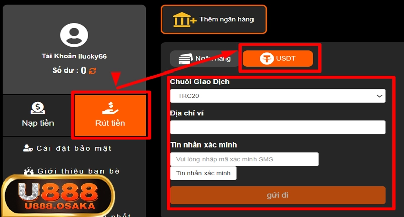 Cách rút tiền USDT tại nhà cái U888
